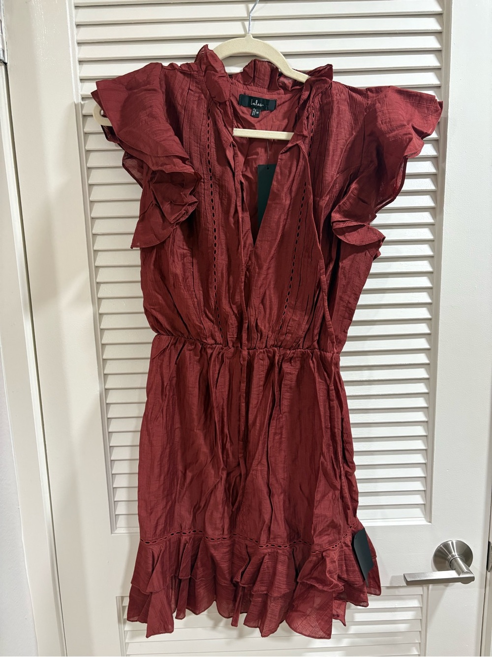 Lulu's Wine Red Ruffle-Trim V-Neck Mini Dress